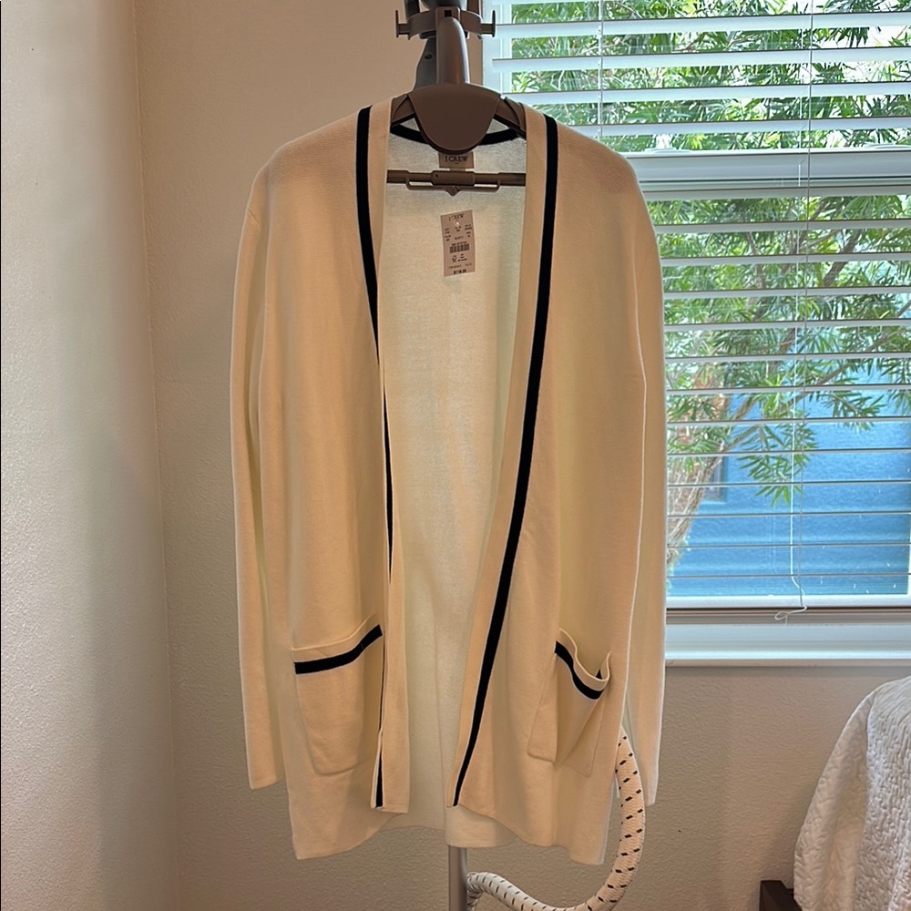 J. Crew Cream Cardigan with Black Trim